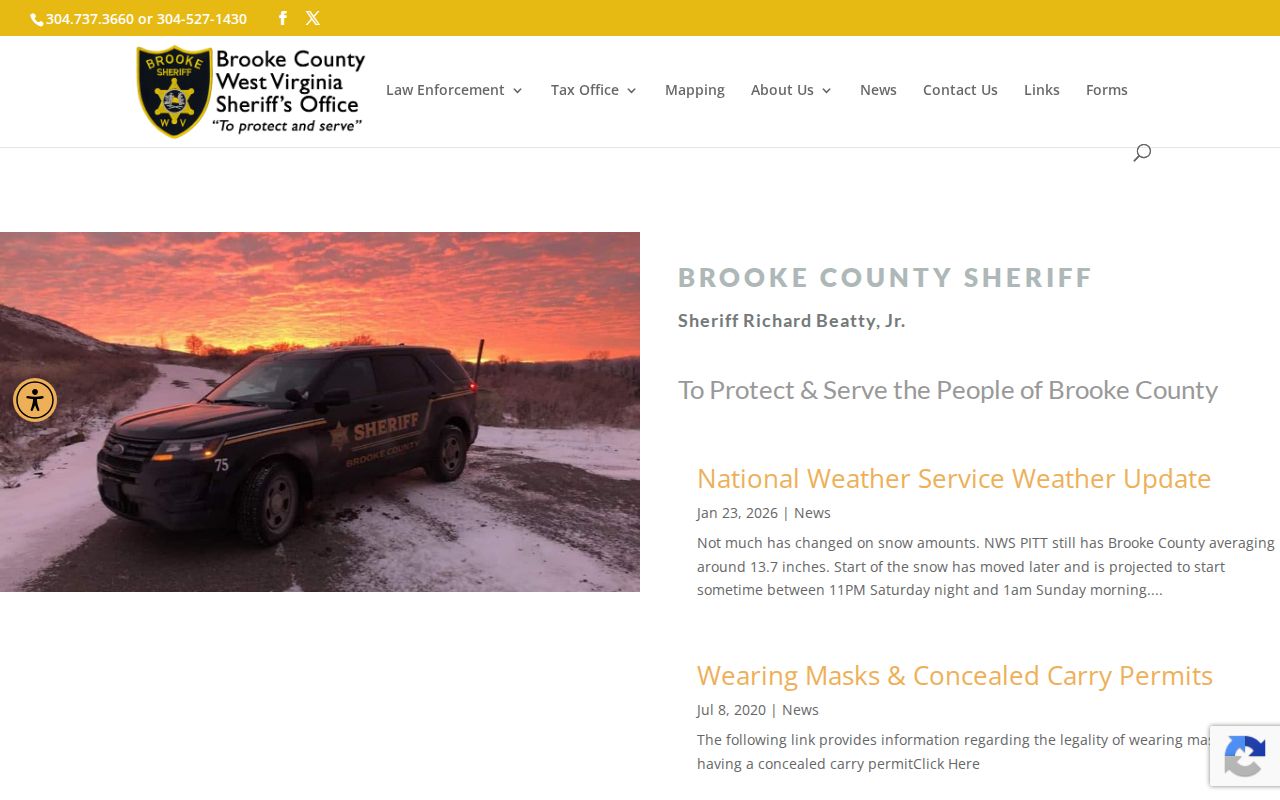 Brooke County criminal history access on the sheriff homepage