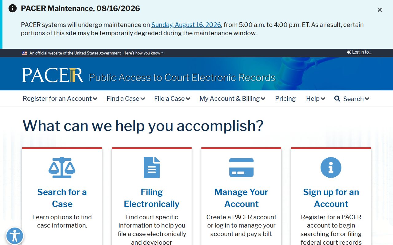 Brooke County federal criminal court case access through PACER
